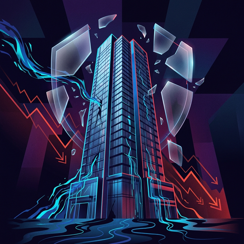Conceptual illustration of high-rise condo water leak and insurance risk